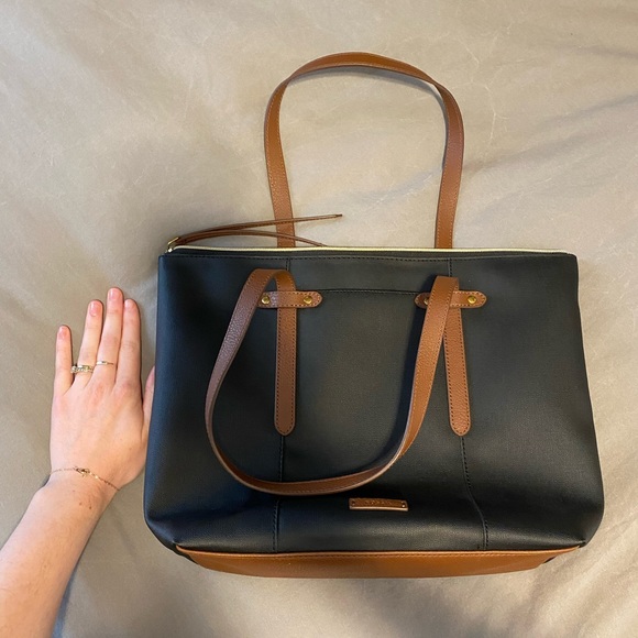 FOSSIL | Black/Brown Leather Tote Bag - Picture 5 of 6